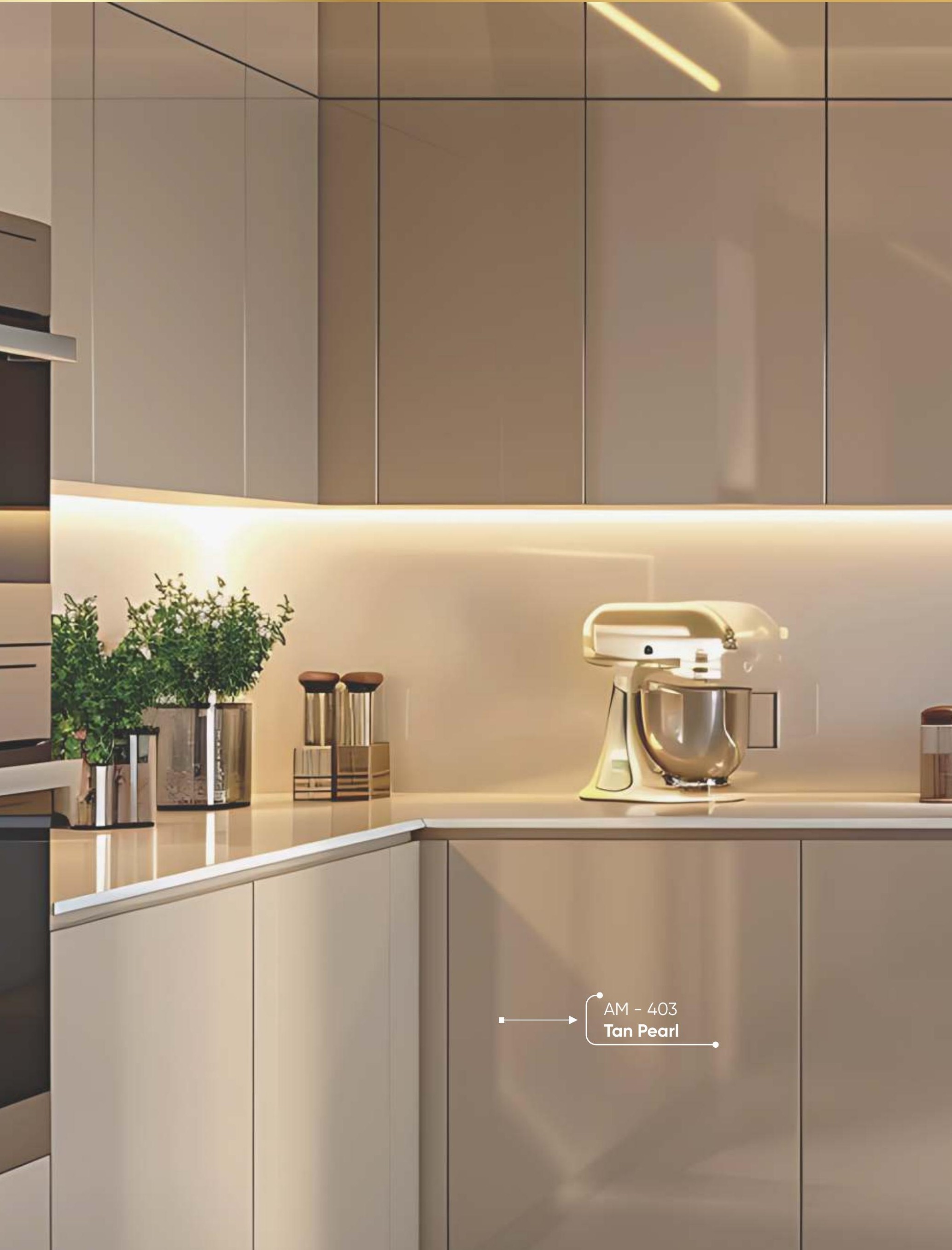 AMmax Tan Pearl acrylic laminate in a kitchen