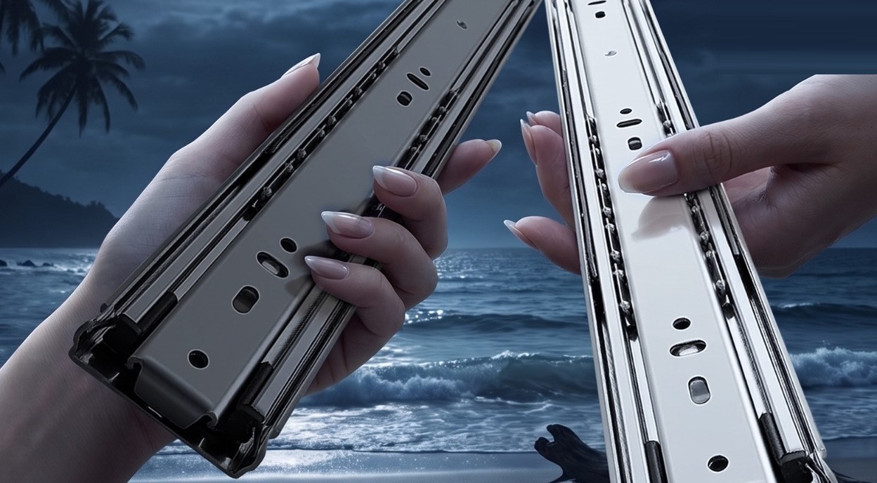 AMmax premium telescopic drawer channels in black and white finish